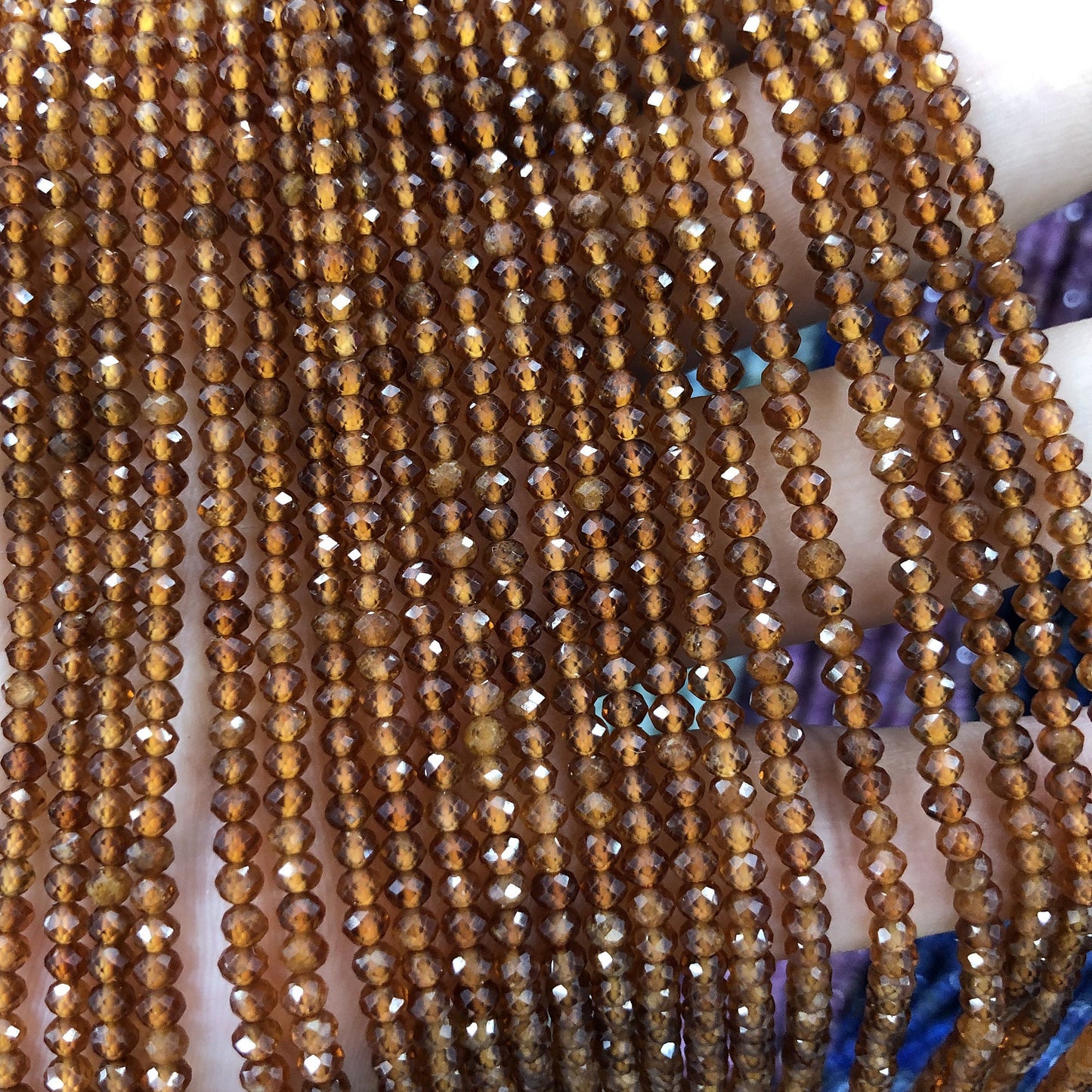 Perles à facettes en hessonite et grenat orange, rondelles 2 x 3 mm, 38 cm