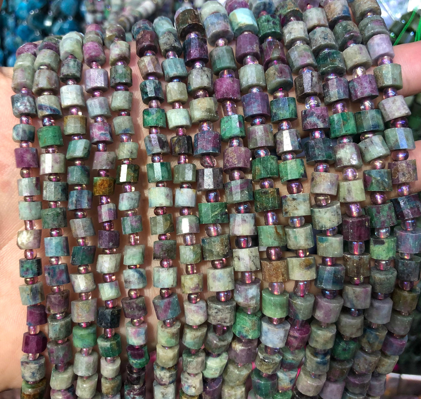 Ruby Fuchsite Stone Rondelle Faceted Beads 5-6mm 7-8mm 15''