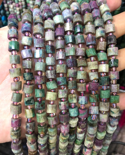 Ruby Fuchsite Stone Rondelle Faceted Beads 5-6mm 7-8mm 15''