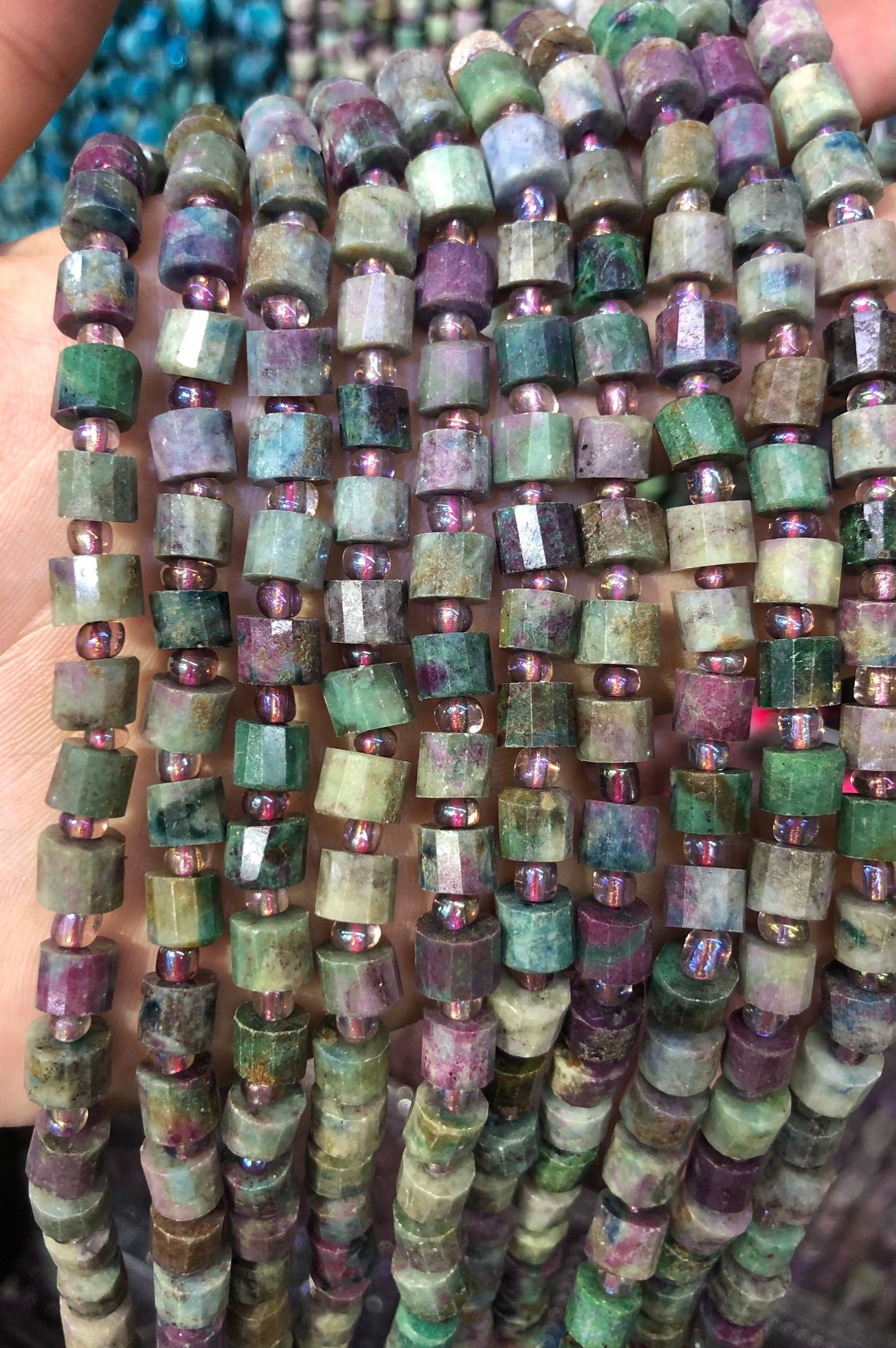 Ruby Fuchsite Stone Rondelle Faceted Beads 5-6mm 7-8mm 15''