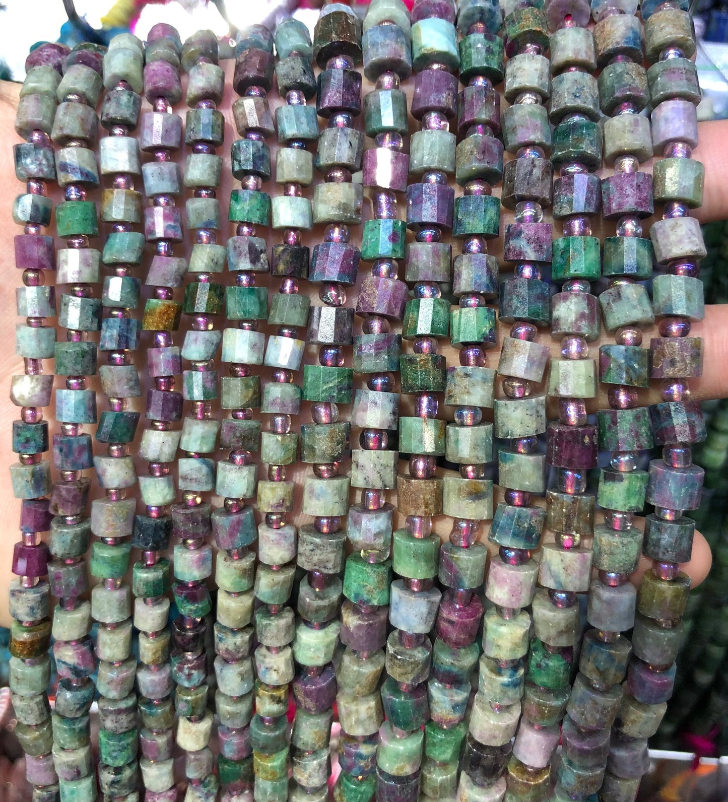 Ruby Fuchsite Stone Rondelle Faceted Beads 5-6mm 7-8mm 15''