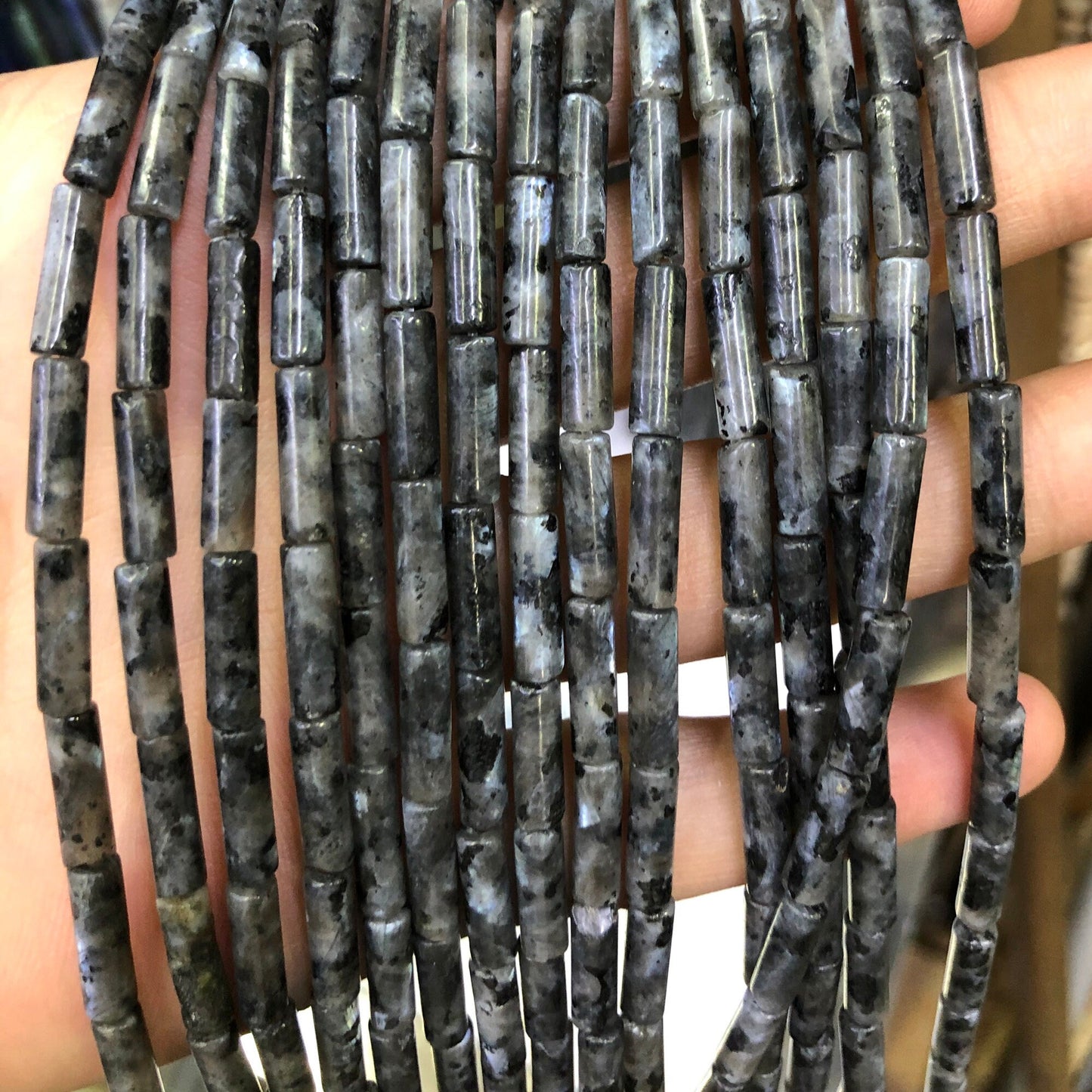 4x13mm Black Labradorite Tube Beads 15''