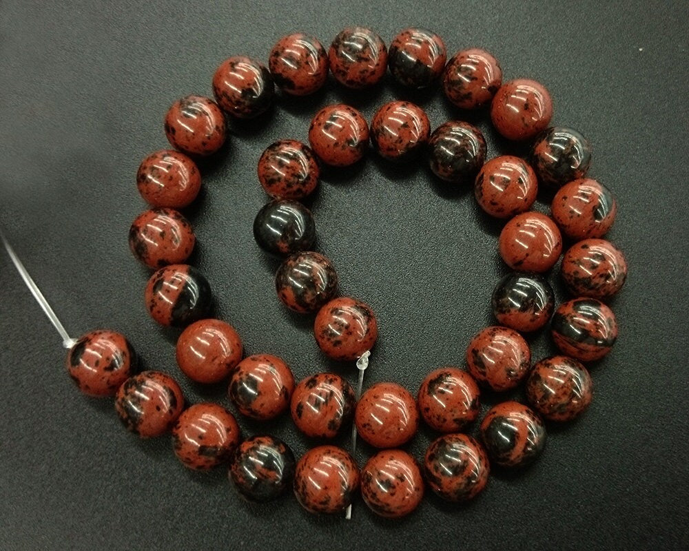 Perles en pierre d'obsidienne acajou marron 4 mm 6 mm 8 mm 10 mm 12 mm 15''