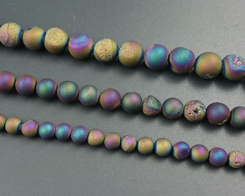 Rainbow Druzy Agate Beads 6mm, 8mm, 10mm 12mm 14mm 15''