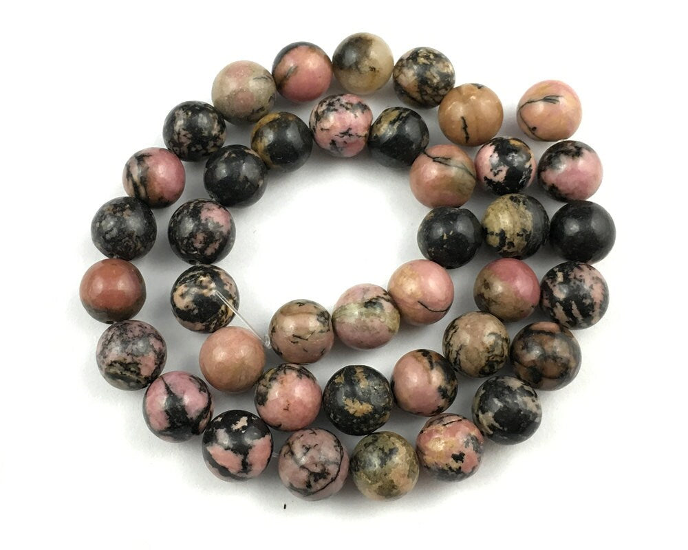 Perles de rhodonite noire 4 mm 6 mm 8 mm 10 mm 12 mm 15''