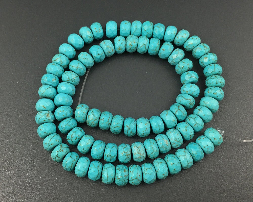 Blå Howlite Turkis, Løs Ædelsten, Rondelle Facetteret 4x6mm 5x8mm 15''