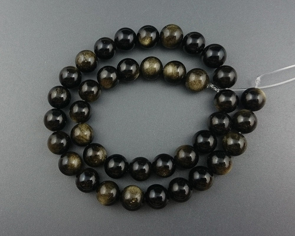 Guld Obsidian , Naturlig Ædelsten , Rund Løs Sten 6mm 8mm 10mm 12mm 15''