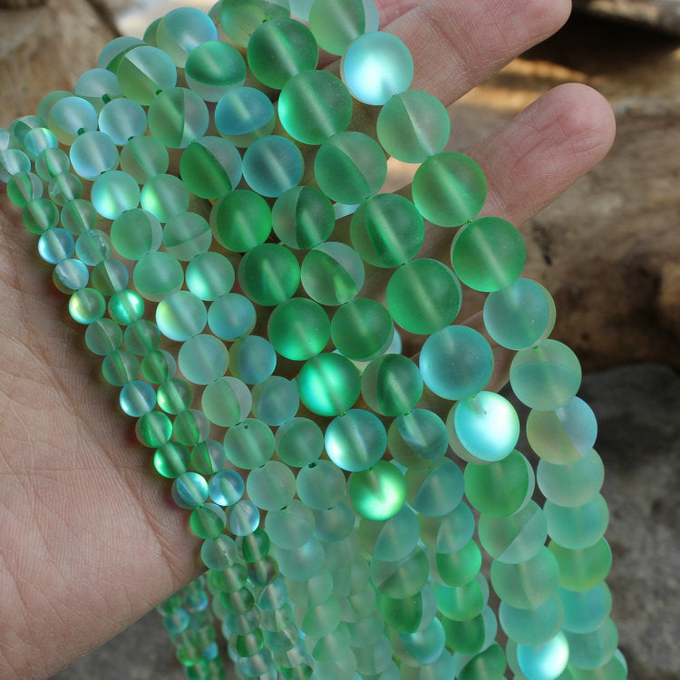 Green Glass Matte Beads 6mm 8mm 10mm 12mm 15''