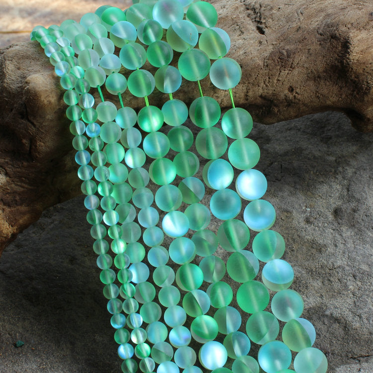 Green Glass Matte Beads 6mm 8mm 10mm 12mm 15''