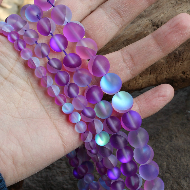 Purple Glass Matte Beads 6mm 8mm 10mm 12mm 15''