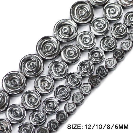 Hematite Rose Carved Beads 6mm 8mm 10mm 12mm 15''