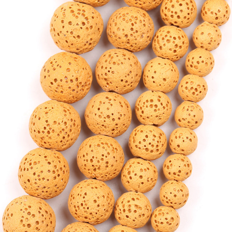 Perles de lave jaunes 6 mm 8 mm 10 mm 12 mm 15''