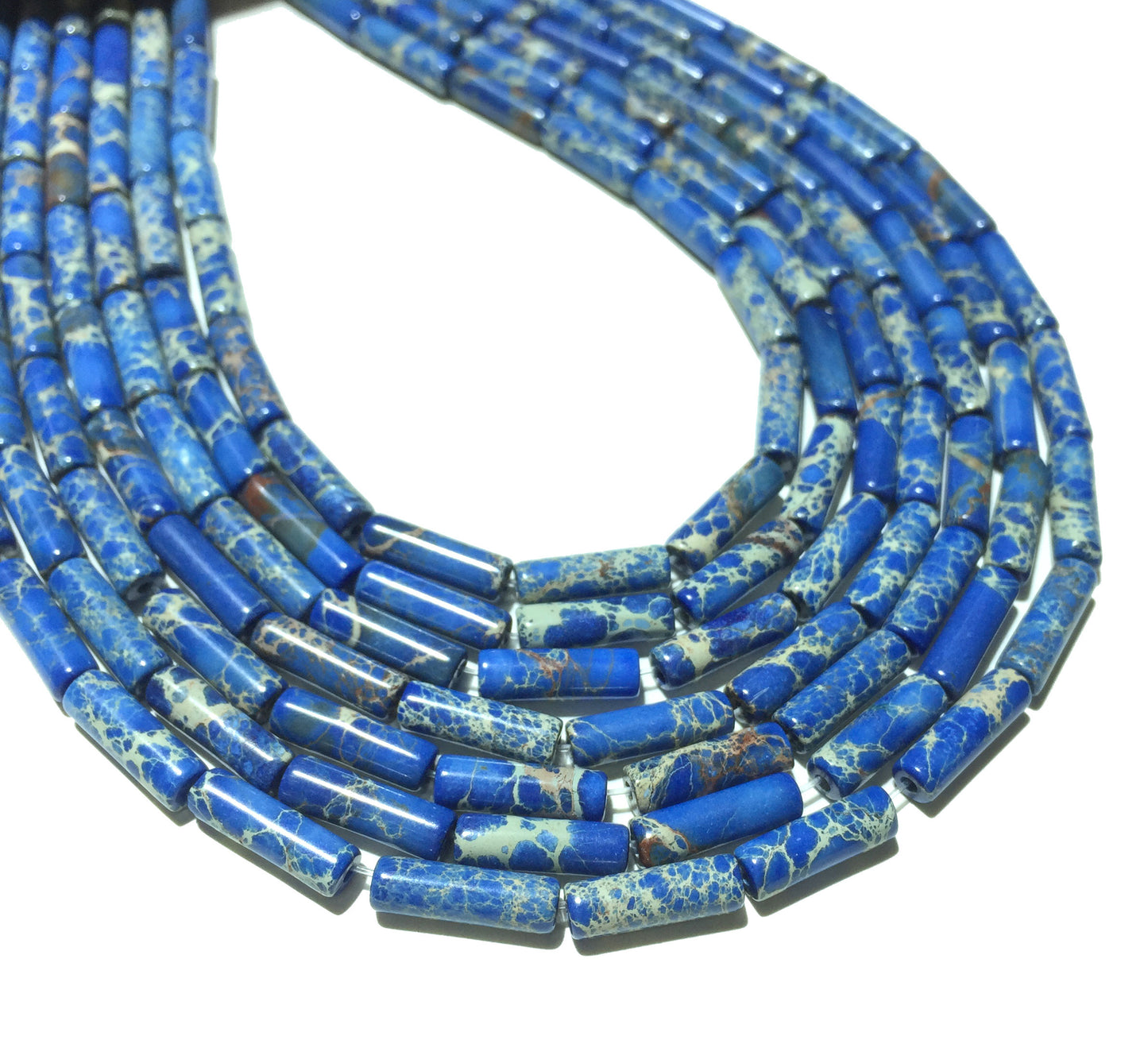 4x13mm Dark Blue Impression Jasper Tube Beads 15''