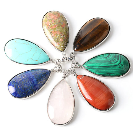 Stone Teardrop Pendant Necklace 18''