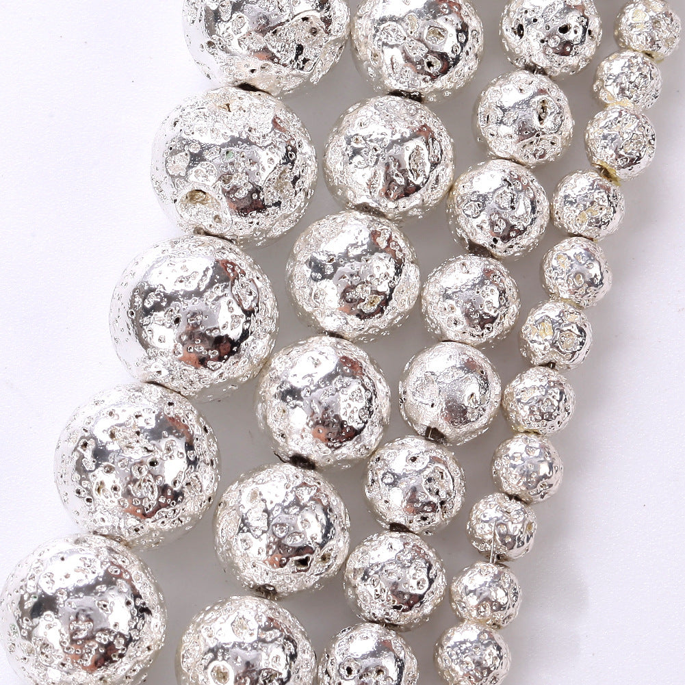 Silver Plated Lava Stone Beads 4mm 6mm 8mm 10mm 15''