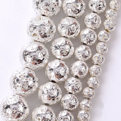 Silver Plated Lava Stone Beads 4mm 6mm 8mm 10mm 15''