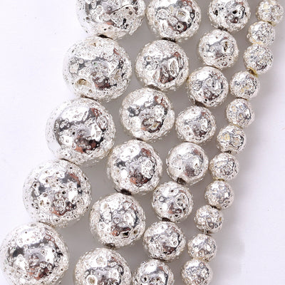 Silver Plated Lava Stone Beads 4mm 6mm 8mm 10mm 15''