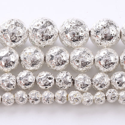 Silver Plated Lava Stone Beads 4mm 6mm 8mm 10mm 15''