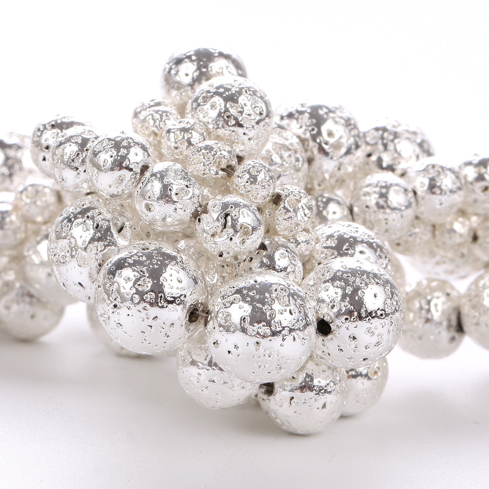Silver Plated Lava Stone Beads 4mm 6mm 8mm 10mm 15''