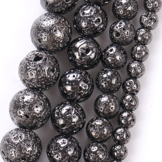 Black Plated Lava Stone Beads 4mm 6mm 8mm 10mm 15''