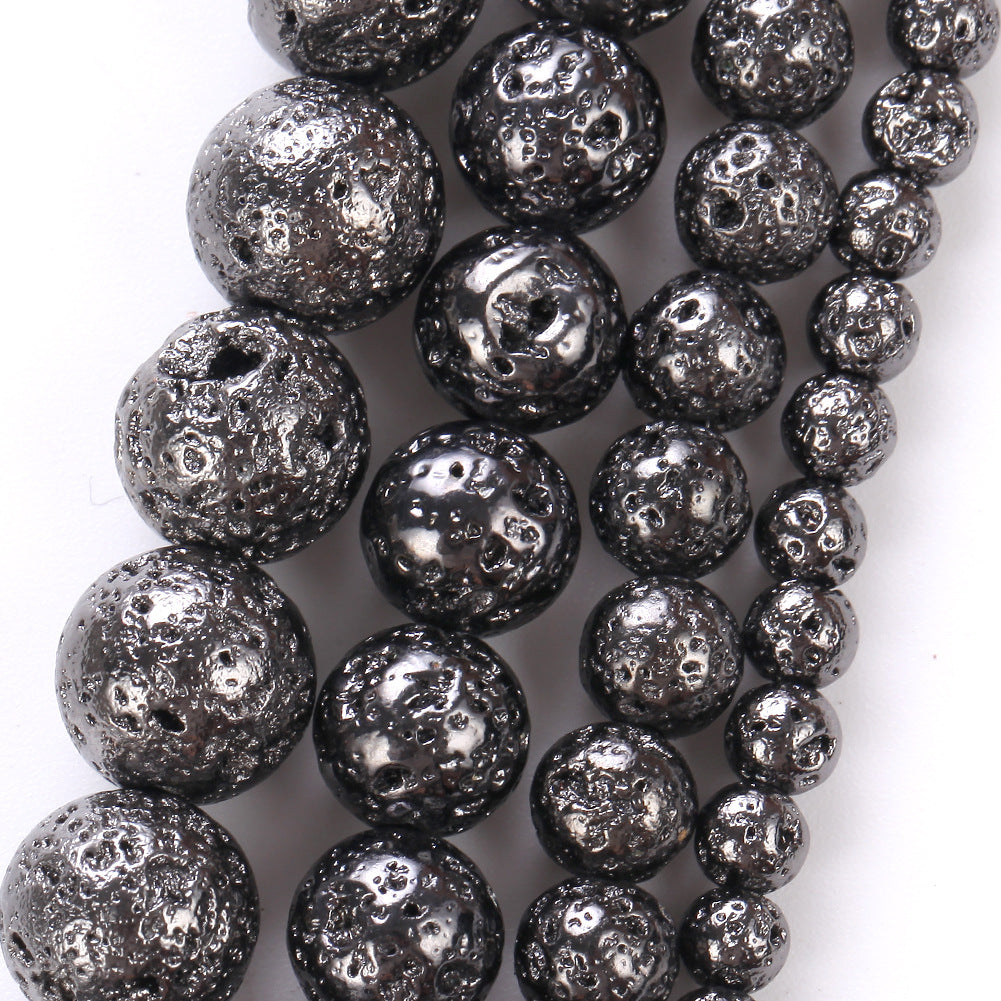 Perles de pierre de lave plaquées noires 4 mm 6 mm 8 mm 10 mm 15''