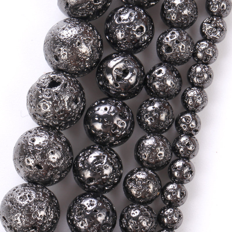 Perles de pierre de lave plaquées noires 4 mm 6 mm 8 mm 10 mm 15''
