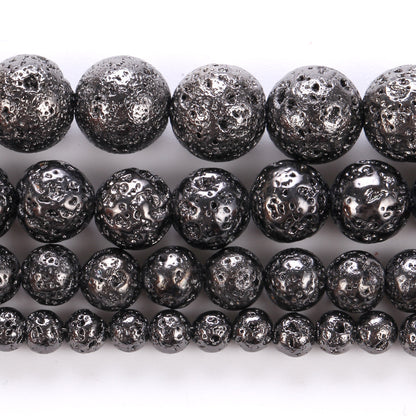 Black Plated Lava Stone Beads 4mm 6mm 8mm 10mm 15''