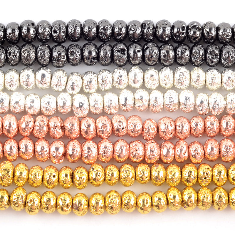 Perles rondelles de lave plaquées 4x6mm 5x8mm 6x10mm 15''