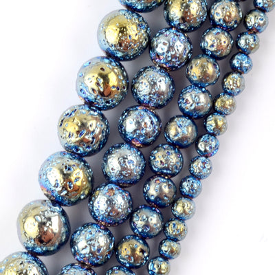 Blue Plated Lava Stone Beads 4mm 6mm 8mm 10mm 15''