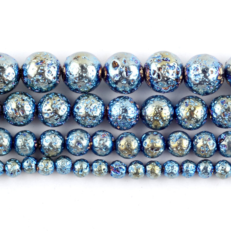 Perles de pierre de lave plaquées bleues 4 mm 6 mm 8 mm 10 mm 15''