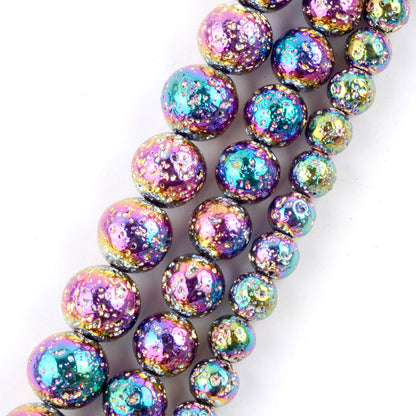 Rainbow Plated Lava Stone Beads 4mm 6mm 8mm 10mm 15''