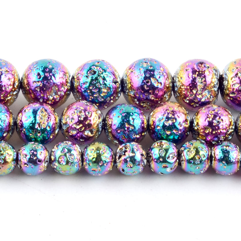 Perles de pierre de lave plaquées arc-en-ciel 4 mm 6 mm 8 mm 10 mm 15''