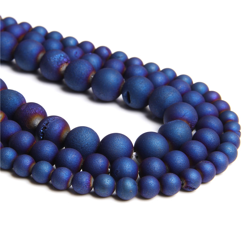 Blue Druzy Agate Beads 6mm 8mm 10mm 12mm 14mm