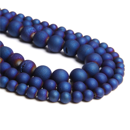 Blue Druzy Agate Beads 6mm 8mm 10mm 12mm 14mm