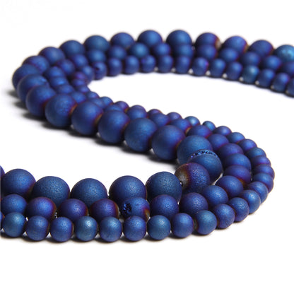 Blue Druzy Agate Beads 6mm 8mm 10mm 12mm 14mm