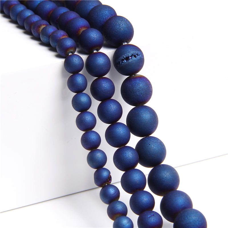 Blue Druzy Agate Beads 6mm 8mm 10mm 12mm 14mm