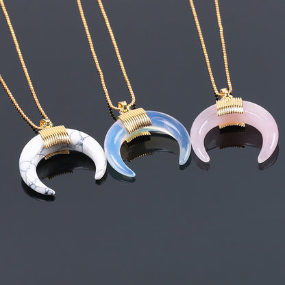 Gold Moon Pendant halskæde til kvinder, Crystal, Onyx, Tiger Eye Stone Pendant halskæde 18''