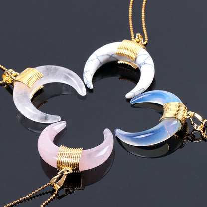 Gold Moon Pendant halskæde til kvinder, Crystal, Onyx, Tiger Eye Stone Pendant halskæde 18''