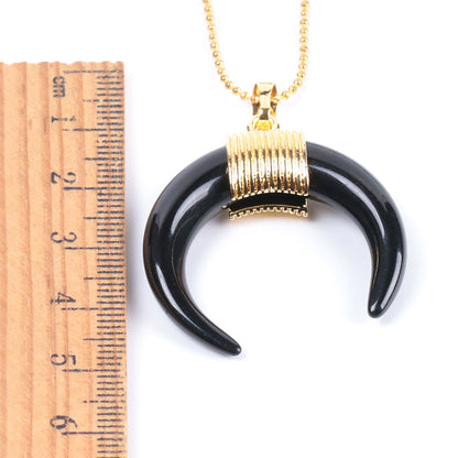 Gold Moon Pendant halskæde til kvinder, Crystal, Onyx, Tiger Eye Stone Pendant halskæde 18''