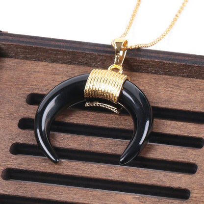 Gold Moon Pendant halskæde til kvinder, Crystal, Onyx, Tiger Eye Stone Pendant halskæde 18''