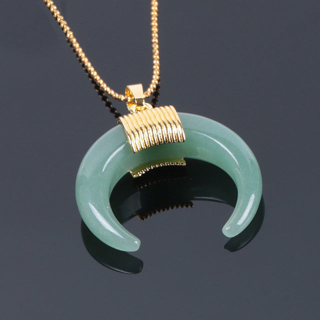 Gold Moon Pendant halskæde til kvinder, Crystal, Onyx, Tiger Eye Stone Pendant halskæde 18''