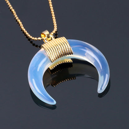 Gold Moon Pendant halskæde til kvinder, Crystal, Onyx, Tiger Eye Stone Pendant halskæde 18''