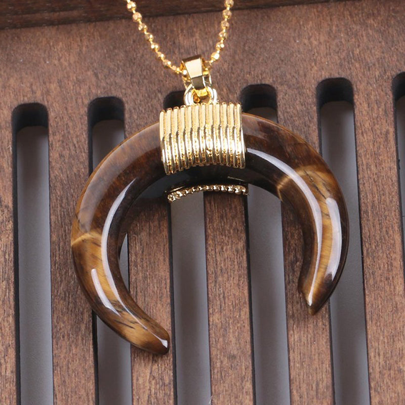 Gold Moon Pendant halskæde til kvinder, Crystal, Onyx, Tiger Eye Stone Pendant halskæde 18''