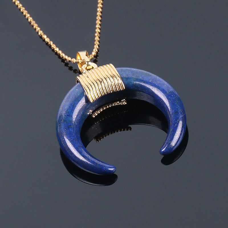 Gold Moon Pendant halskæde til kvinder, Crystal, Onyx, Tiger Eye Stone Pendant halskæde 18''