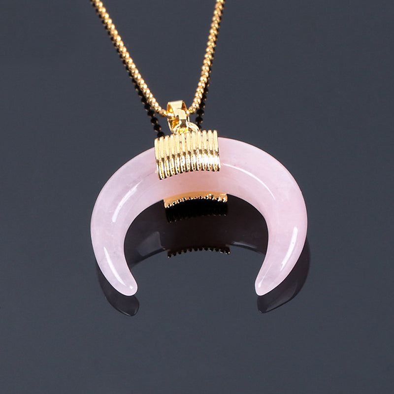 Gold Moon Pendant halskæde til kvinder, Crystal, Onyx, Tiger Eye Stone Pendant halskæde 18''