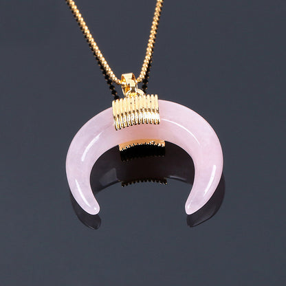 Gold Moon Pendant halskæde til kvinder, Crystal, Onyx, Tiger Eye Stone Pendant halskæde 18''