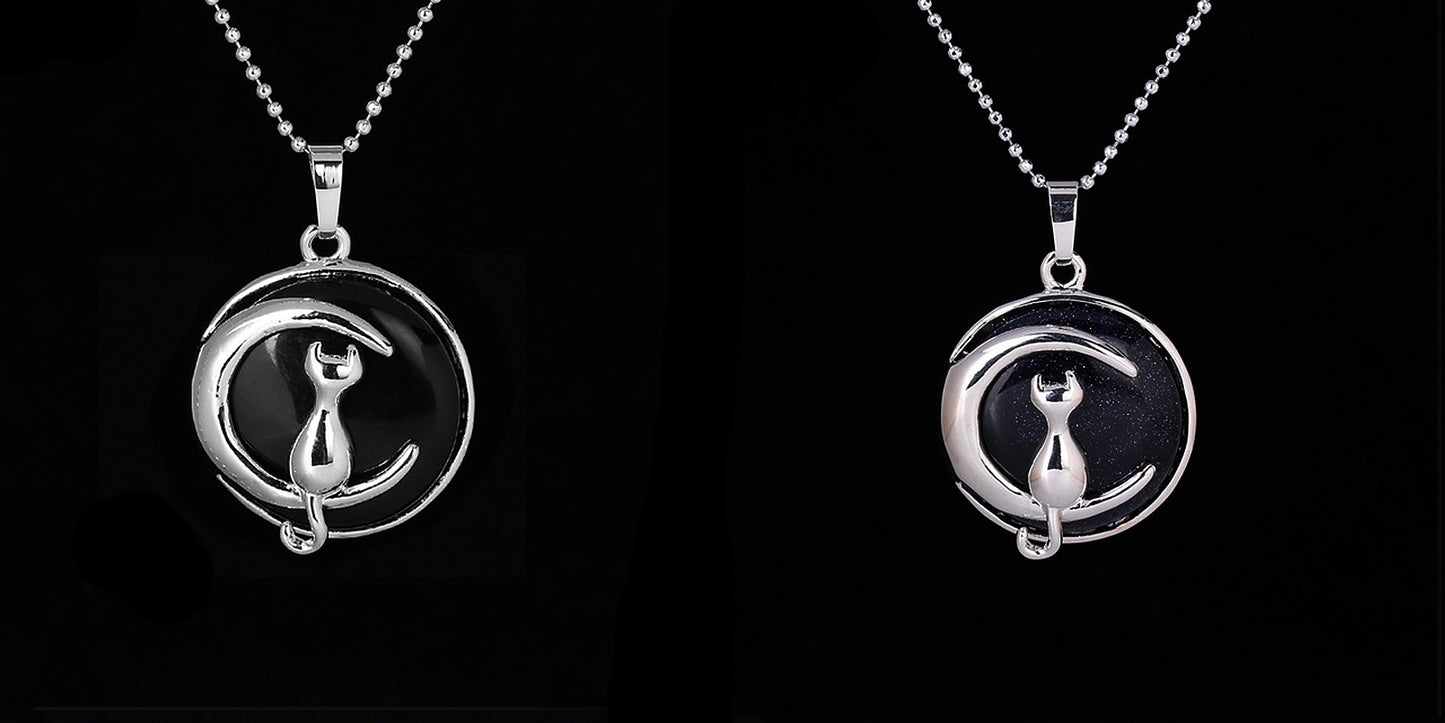Natursten Krystal Vedhæng Halskæde Cat on Moon Pendant 18''