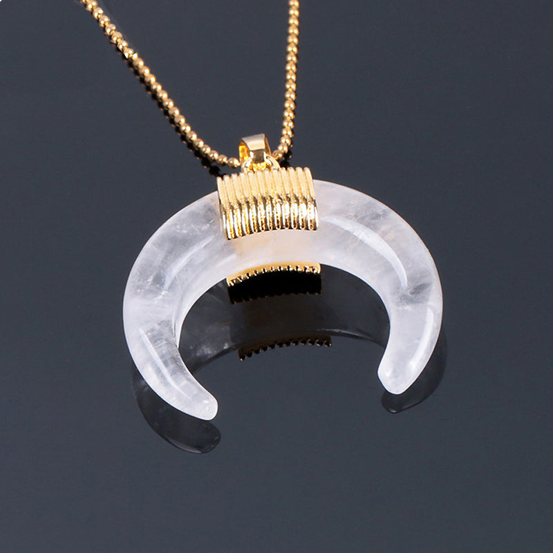 Gold Moon Pendant halskæde til kvinder, Crystal, Onyx, Tiger Eye Stone Pendant halskæde 18''