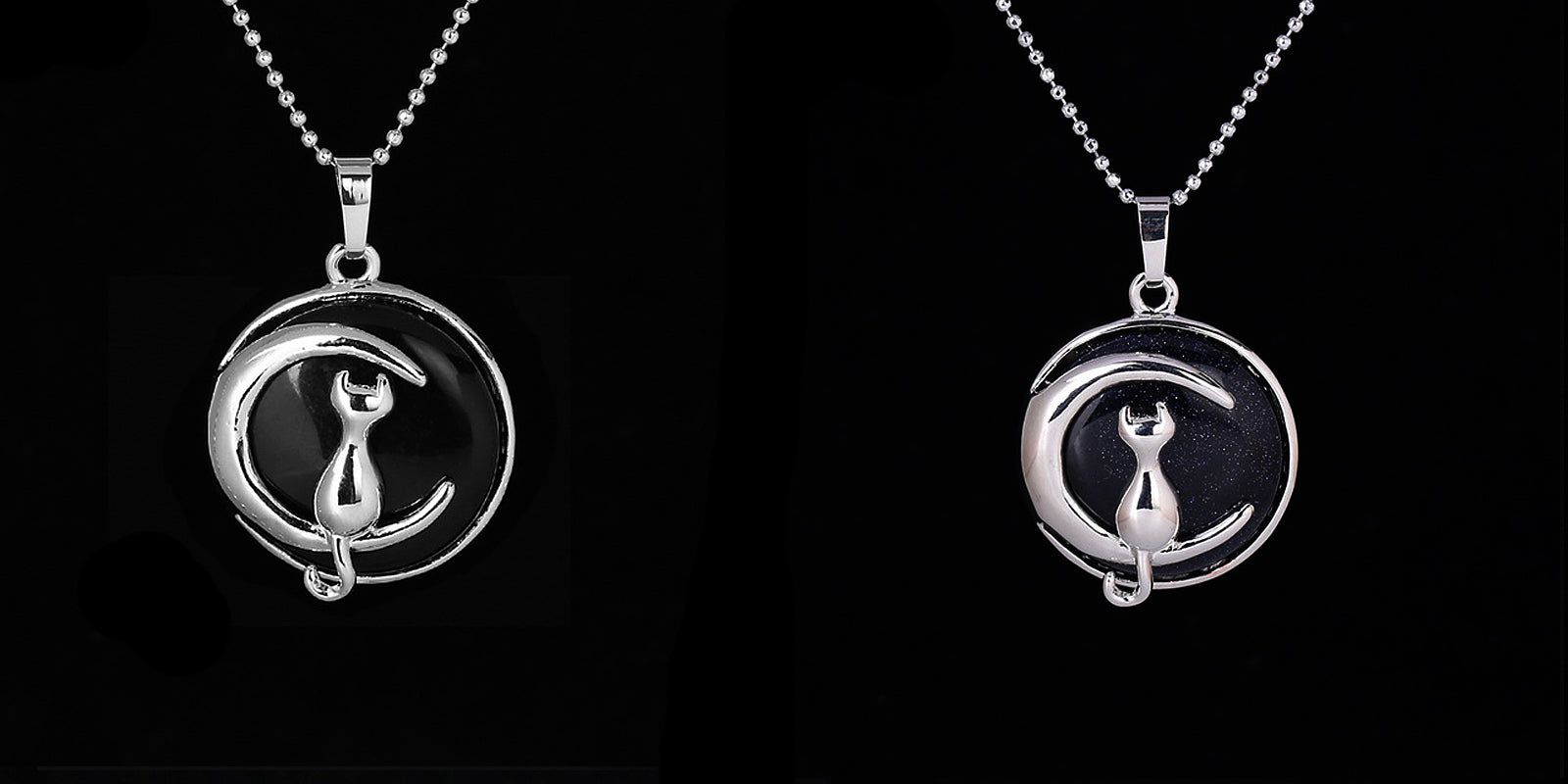 Natural Stone Crystal Pendants Necklace Cat on Moon Pendant 18''