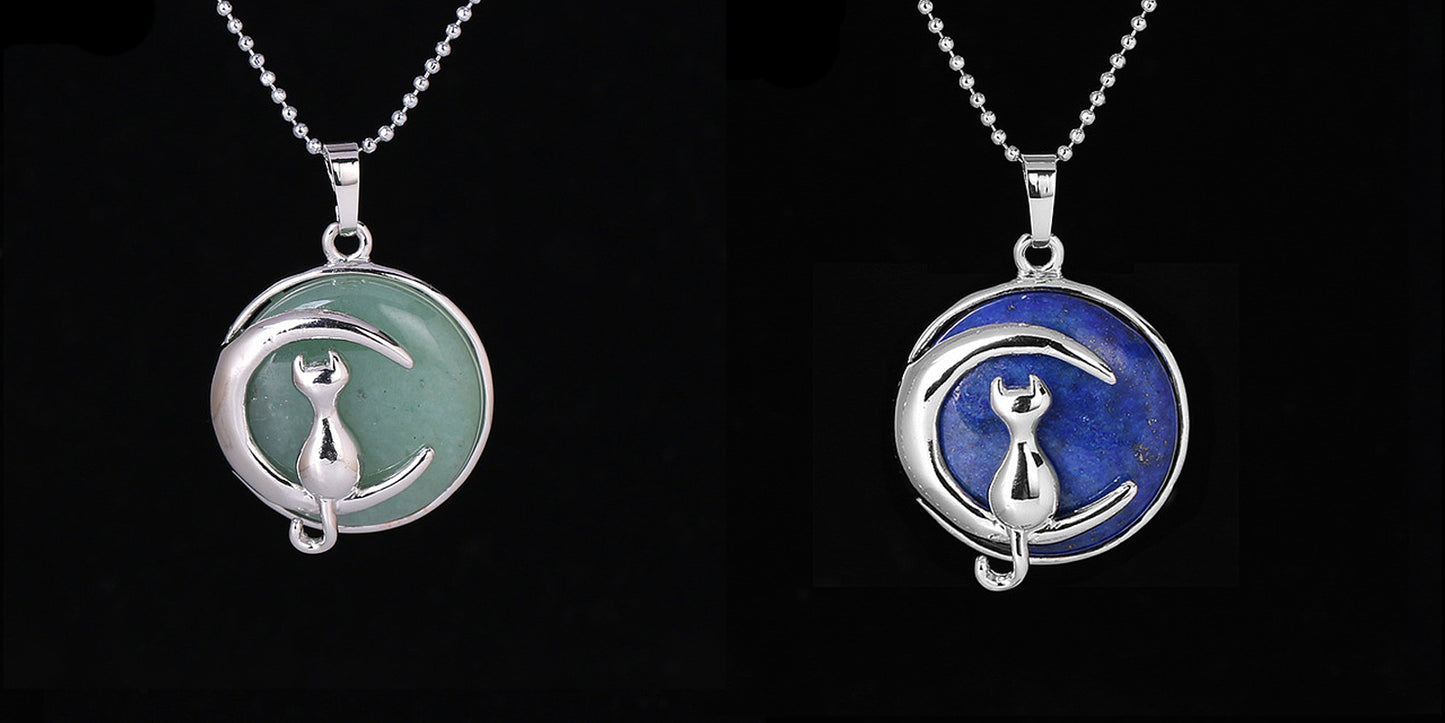 Natursten Krystal Vedhæng Halskæde Cat on Moon Pendant 18''